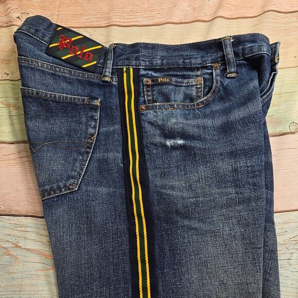 Polo Ralph Lauren Varick Slim Straight Denim Jeans 33x30 Striped Accents Cotton - Picture 3 of 8